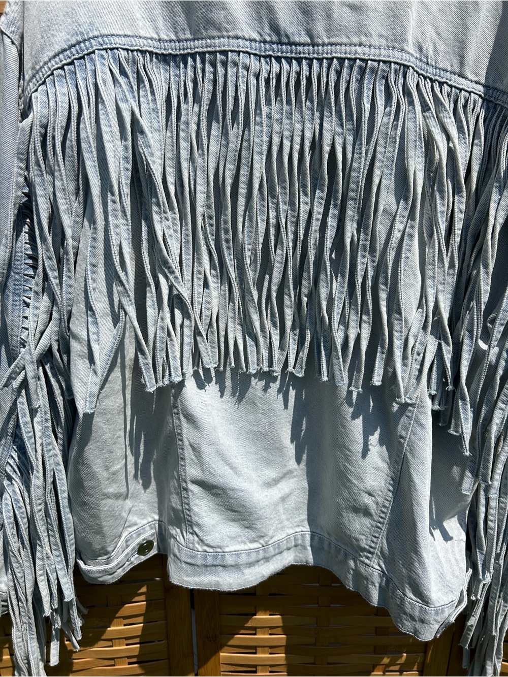Light Gray Fringe Denim Jacket - Women - Picture 10 of 12